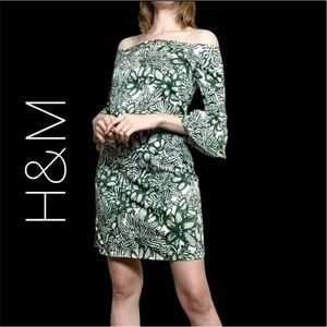 H&M Floral Mini Dress White
Green Bell Sleeve Off The Shoulder